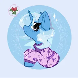 Size: 2000x2000 | Tagged: safe, artist:jubyskylines, derpibooru import, trixie, pony, unicorn, g4, clothes, horn, image, jpeg, levitation, magic, mistletoe, solo, sweater, telekinesis