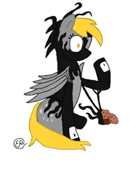 Size: 480x640 | Tagged: safe, artist:easel-pencil, derpibooru import, derpy hooves, pegasus, pony, g4, crossover, female, food, image, jpeg, marvel, muffin, simple background, solo, spider-man, symbiote, venom, white background