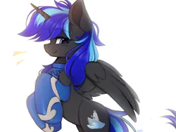 Size: 2160x1620 | Tagged: safe, artist:lerk, artist:lerkfruitbat, derpibooru import, oc, oc:dreadnought, unofficial characters only, alicorn, pony, alicorn oc, clothes, ear fluff, emanata, horn, image, male, partially open wings, png, profile, rearing, side view, simple background, smiling, socks, solo, spread wings, stallion, white background, wings