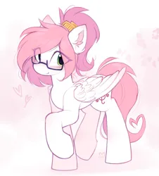 Size: 1649x1823 | Tagged: safe, artist:lerk, derpibooru import, oc, oc:sugar morning, unofficial characters only, pegasus, pony, blushing, ear fluff, eye clipping through hair, female, folded wings, glasses, image, mare, pegasus oc, png, raised hoof, smiling, solo, wings