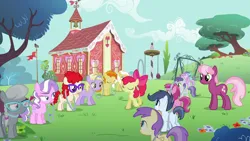 Size: 1920x1080 | Tagged: safe, derpibooru import, screencap, alula, apple bloom, cheerilee, cyan skies, diamond tiara, dinky hooves, mango dash, noi, peachy pie, piña colada, pluto, ruby pinch, shady daze, silver spoon, sunny daze, tornado bolt, twist, earth pony, pegasus, pony, unicorn, g4, the cutie pox, aura (g4), butt, colt, female, filly, foal, horn, image, male, mare, my little pony, plot, png, ponyville, ponyville schoolhouse