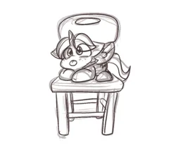 Size: 1007x846 | Tagged: safe, artist:zutcha, derpibooru import, oc, unofficial characters only, alicorn, pony, alicorn oc, chair, floppy ears, grayscale, horn, image, jpeg, lying down, monochrome, prone, sketch, solo, tongue out, wings