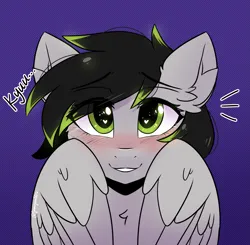 Size: 2623x2571 | Tagged: safe, artist:sonigiraldo, derpibooru import, oc, oc:silver moon, unofficial characters only, pegasus, pony, beautiful, black and green, blushing, cute, daaaaaaaaaaaw, female, green and black mane, green eyes, hair tips, heart, heart eyes, image, kyu, looking at you, mare, png, purple background, simple background, smiling, smiling at you, weapons-grade cute, wingding eyes, wings