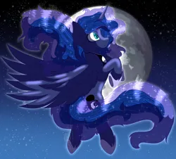 Size: 3324x3000 | Tagged: safe, artist:brybrychan, artist:bryonythewolf, derpibooru import, princess luna, alicorn, pony, g4, female, flying, full moon, high res, image, mare, moon, night, png, solo