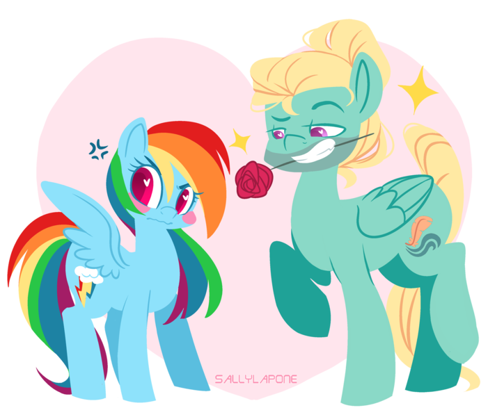 Size: 2690x2229 | Tagged: safe, artist:sallylapone, derpibooru import, rainbow dash, zephyr breeze, pegasus, pony, flutter brutter, g4, blushing, cute, cutie mark, female, flower, flower in mouth, heart, heart eyes, image, male, mare, mouth hold, my little pony, png, rose, ship:zephdash, shipping, simple background, smiling, stallion, straight, transparent background, tsunderainbow, tsundere, wingding eyes, wings