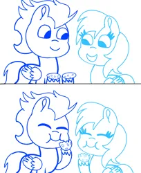 Size: 3540x4338 | Tagged: safe, artist:starflowerpony, derpibooru import, rainbow dash, soarin', pegasus, pony, g4, comic, cookie, eating, female, food, image, male, mare, png, shipping, sketch, soarindash, stallion, straight