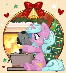 Size: 1552x1707 | Tagged: safe, artist:brella, artist:colorfulcolor233, derpibooru import, idw, king sombra, radiant hope, crystal pony, original species, plush pony, pony, unicorn, g4, base used, christmas, christmas tree, colt, colt sombra, female, holiday, horn, image, male, plushie, png, ship:hopebra, shipping, straight, tree