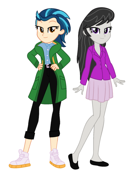 Size: 1261x1682 | Tagged: safe, artist:robertsonskywa1, derpibooru import, indigo zap, octavia melody, equestria girls, g4, blazer, clothes, crossover, dc comics, denim, female, image, lois lane, my adventures with superman, photo, png, simple background, skirt, superman, transparent background, trenchcoat