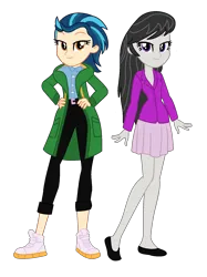 Size: 1261x1682 | Tagged: safe, artist:robertsonskywa1, derpibooru import, indigo zap, octavia melody, equestria girls, g4, blazer, clothes, crossover, dc comics, denim, female, image, lois lane, my adventures with superman, photo, png, simple background, skirt, superman, transparent background, trenchcoat