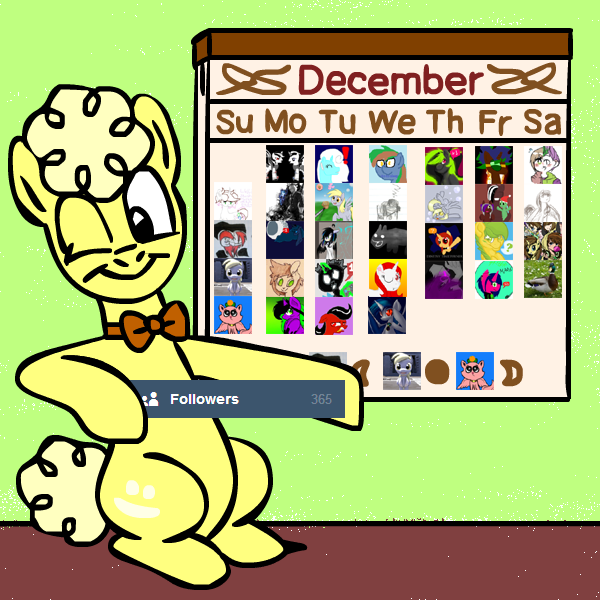 Size: 600x600 | Tagged: safe, artist:mod wit, derpibooru import, oc, oc:bananas wit, unofficial characters only, askbananaswit, calendar, day, follower count, followers, image, milestone, month, one eye closed, png, tumblr, tumblr blog, wink, year