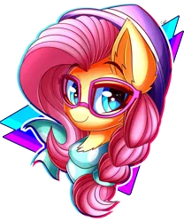 Size: 1996x2400 | Tagged: safe, artist:kaleido-art, derpibooru import, fluttershy, pegasus, pony, fake it 'til you make it, g4, alternate hairstyle, bust, ear fluff, female, hipstershy, image, mare, my little pony, png, simple background, solo, transparent background