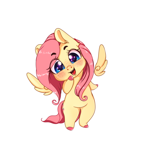 Size: 2449x2449 | Tagged: safe, artist:miokomata, derpibooru import, fluttershy, pegasus, pony, g4, bipedal, blushing, chibi, colored hooves, cute, female, floating wings, freckles, head tilt, hoof on chin, hooves, image, looking at you, mare, png, shyabetes, simple background, smiling, transparent background, wings