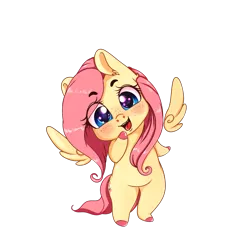 Size: 2449x2449 | Tagged: safe, artist:miokomata, derpibooru import, fluttershy, pegasus, pony, g4, bipedal, blushing, chibi, colored hooves, cute, female, floating wings, freckles, head tilt, hoof on chin, hooves, image, looking at you, mare, png, shyabetes, simple background, smiling, transparent background, wings