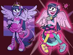 Size: 2000x1500 | Tagged: safe, artist:justinsert_name, derpibooru import, twilight sparkle, twilight sparkle (alicorn), alicorn, human, equestria girls, g4, clothes, crown, female, i can't believe it's not garybaldor, image, jewelry, jpeg, microphone, my little pony equestria girls, my little pony equestria girls: rainbow rocks, ponied up, regalia, solo, solo female