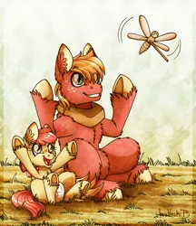 Size: 1340x1550 | Tagged: safe, artist:inuhoshi-to-darkpen, derpibooru import, apple bloom, big macintosh, earth pony, pony, brotherhooves social, g4, adorabloom, baby, baby apple bloom, baby pony, brother and sister, cute, daaaaaaaaaaaw, diaper, ear fluff, female, filly, fluffy, foal, happy, image, macabetes, male, my little pony, open mouth, open smile, playing, png, siblings, smiling, stallion, toy, underhoof, unshorn fetlocks, younger