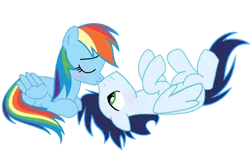 Size: 1280x844 | Tagged: safe, artist:soarindasher10, derpibooru import, rainbow dash, soarin', pegasus, pony, g4, female, image, kiss on the lips, kissing, male, mare, png, shipping, simple background, soarindash, stallion, straight, transparent background