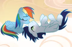 Size: 1280x844 | Tagged: safe, artist:soarindasher10, derpibooru import, rainbow dash, soarin', pegasus, pony, g4, female, image, jpeg, kiss on the lips, kissing, male, mare, shipping, soarindash, stallion, straight