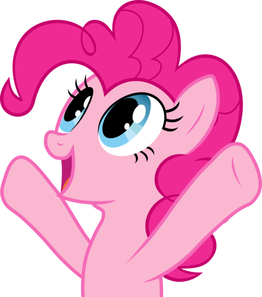 Size: 3262x3695 | Tagged: safe, artist:firlin123, pinkie pie, earth pony, pony, female, hooves up, image, looking up, mare, png, rainbowshining, raised hoof, raised hooves, show accurate, simple background, smiling, solo, transparent background, vector