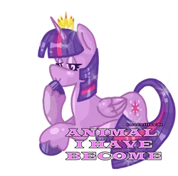 Size: 1280x1272 | Tagged: safe, artist:weevillov3r, derpibooru import, twilight sparkle, twilight sparkle (alicorn), alicorn, pony, g4, :>, caption, colored hooves, crown, cute, digital art, female, hoof over mouth, hooves, image, jewelry, lidded eyes, lying down, mare, png, prone, regalia, simple background, solo, song reference, text, three days grace, transparent background