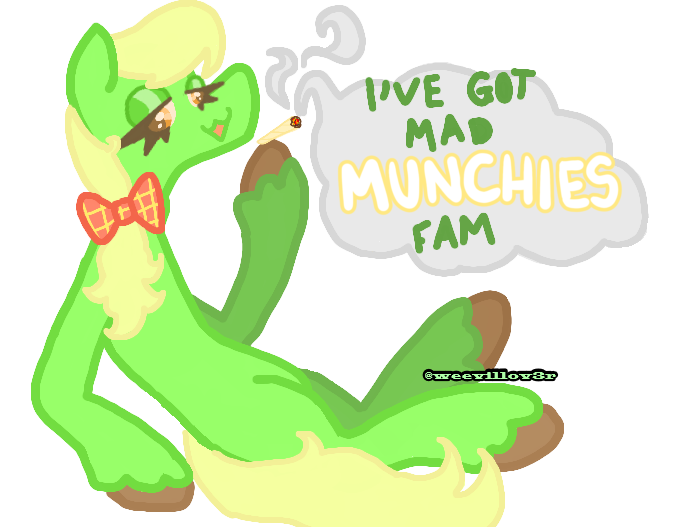 Size: 682x527 | Tagged: safe, artist:weevillov3r, derpibooru import, apple munchies, earth pony, pony, g4, 420 blaze it, :3, apple family member, bow, colored hooves, cute, derp, dialogue, digital art, drugs, fam, female, hair bow, high, hooves, image, joint, lidded eyes, mare, marijuana, munchies, name pun, open mouth, open smile, png, reclining, simple background, smiling, smoke, smoking weed, solo, speech bubble, transparent background