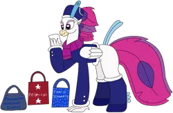 Size: 3124x2046 | Tagged: safe, artist:supahdonarudo, derpibooru import, queen novo, classical hippogriff, hippogriff, g4, my little pony: the movie, bag, clothes, coat, hat, holding, image, leggings, paper, pearl, png, pun, scarf, shopping, shopping bag, simple background, transparent background