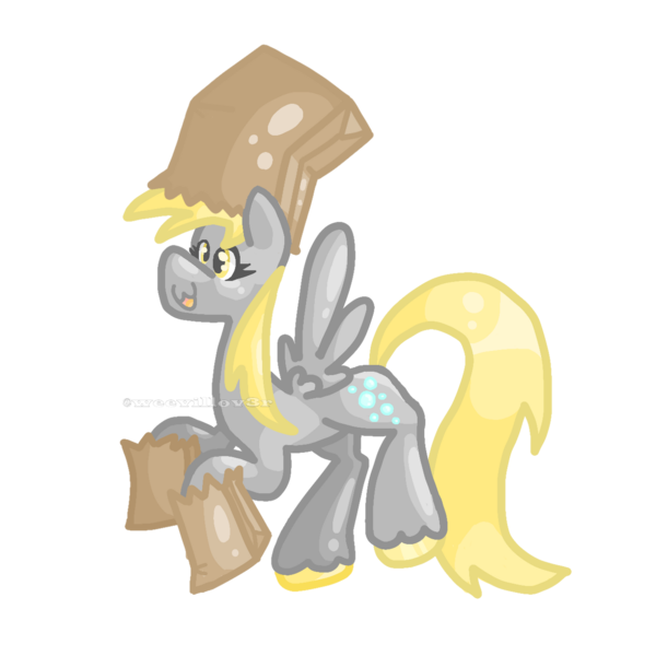 Size: 1280x1280 | Tagged: safe, artist:weevillov3r, derpibooru import, derpy hooves, pegasus, pony, g4, :3, clothes, colored hooves, costume, cute, female, hooves, image, mare, nightmare night costume, open mouth, open smile, paper bag, paper bag wizard, png, simple background, smiling, solo, transparent background