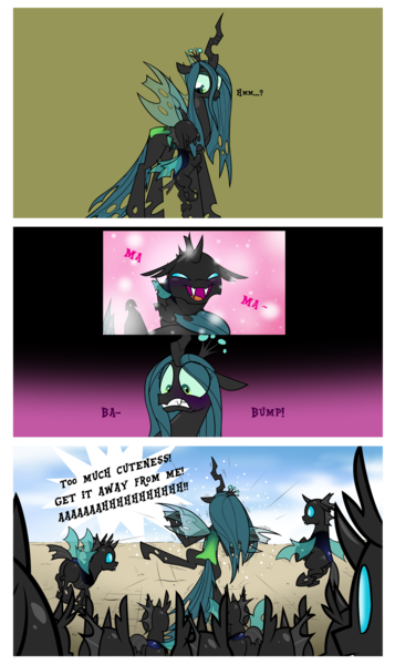 Size: 1889x3174 | Tagged: safe, artist:petalierre, derpibooru import, queen chrysalis, changeling, changeling queen, nymph, g4, bipedal, blushing, butt, comic, cute, cutealis, cuteling, dialogue, eyes closed, female, frown, gritted teeth, hug, image, mommy chrissy, open mouth, plot, png, scared, shivering, smiling, teeth, weapons-grade cute, wide eyes