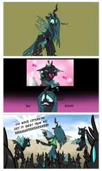 Size: 1889x3174 | Tagged: safe, artist:petalierre, derpibooru import, queen chrysalis, changeling, changeling queen, nymph, pony, g4, bipedal, blushing, butt, comic, cute, cutealis, cuteling, dialogue, eyes closed, female, frown, gritted teeth, hug, image, mommy chrissy, open mouth, plot, png, scared, shivering, smiling, teeth, weapons-grade cute, wide eyes