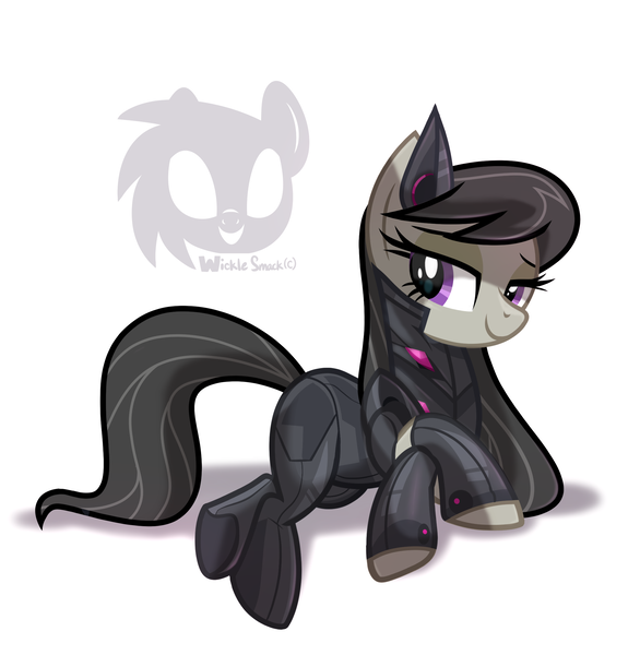 Size: 2132x2184 | Tagged: safe, artist:wicklesmack, derpibooru import, octavia melody, earth pony, pony, g4, armor, bodysuit, cat ears, clothes, cyberpunk, female, image, mare, png, solo, underhoof