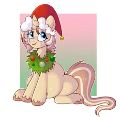 Size: 811x783 | Tagged: safe, artist:lulubell, derpibooru import, oc, oc:lulubell, unofficial characters only, unicorn, christmas, female, hat, holiday, horn, image, png, santa hat, solo, wreath