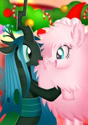 Size: 2480x3508 | Tagged: safe, artist:leonkay, derpibooru import, queen chrysalis, oc, oc:fluffle puff, changeling, pony, boop, canon x oc, female, image, lesbian, noseboop, png, ship:chrysipuff, shipping