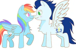 Size: 1415x936 | Tagged: safe, artist:drawponiesblog, derpibooru import, rainbow dash, soarin', pegasus, pony, g4, female, image, male, mare, png, shipping, soarindash, stallion, straight