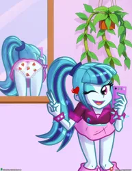 Size: 1500x1942 | Tagged: suggestive, artist:dieart77, derpibooru import, sonata dusk, human, equestria girls, g4, clothes, food, heart, image, jpeg, leaning forward, looking at you, mirror, mobile phone, one eye closed, open mouth, open smile, panties, panty shot, peace sign, phone, selfie, smiling, strawberry, underwear, wink, winking at you