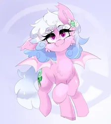 Size: 1809x2020 | Tagged: safe, artist:madiwann, derpibooru import, oc, oc:haiky haiku, unofficial characters only, bat pony, pony, bat pony oc, bat wings, candy, chest fluff, eye clipping through hair, fangs, female, food, freckles, image, looking at you, mare, png, sky, solo, sparkles, spread wings, wingding eyes, wings