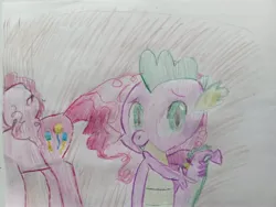 Size: 4096x3072 | Tagged: safe, artist:victoric1993, derpibooru import, pinkie pie, spike, dragon, earth pony, pony, friendship is magic, g4, season 1, colored pencil drawing, female, high res, image, jpeg, male, my little pony, traditional art