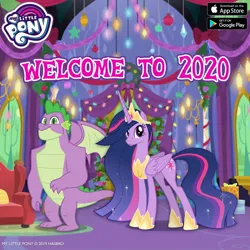 Size: 1080x1080 | Tagged: safe, derpibooru import, spike, twilight sparkle, alicorn, dragon, g4, gameloft, image, jpeg