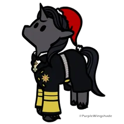 Size: 3000x3000 | Tagged: safe, artist:purple wingshade, derpibooru import, oc, oc:star seeker, unofficial characters only, pony, unicorn, badge, christmas, clothes, hat, holiday, horn, image, png, santa hat, solo, uniform