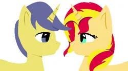 Size: 587x326 | Tagged: safe, artist:evaiacopini, derpibooru import, comet tail, sunset shimmer, pony, unicorn, female, horn, image, jpeg, male, mare, ship:cometshimmer, shipping, stallion, straight