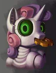 Size: 2147x2792 | Tagged: safe, artist:draconidsmxz, derpibooru import, sweetie belle, pony, robot, robot pony, unicorn, g4, female, filly, foal, gears, horn, image, mouth hold, png, solo, sweetie bot