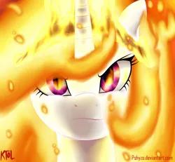 Size: 2548x2354 | Tagged: safe, artist:pshyzomancer, derpibooru import, nightmare star, princess celestia, alicorn, pony, g4, angry, female, fire, image, jpeg, mare, prime celestia, solo