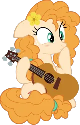 Size: 1290x2002 | Tagged: safe, artist:themixelfan, derpibooru import, pear butter, earth pony, pony, g4, the perfect pear, blushing, female, guitar, image, mare, musical instrument, my little pony, png, simple background, solo, transparent background, vector