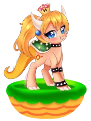 Size: 2121x2828 | Tagged: safe, artist:mimijuliane, derpibooru import, ponified, dracony, dragon, hybrid, pony, bowser, bowsette, dirt cube, female, image, new super mario bros. u deluxe, obtrusive watermark, png, simple background, solo, super crown, super mario, toadette, transparent background, watermark