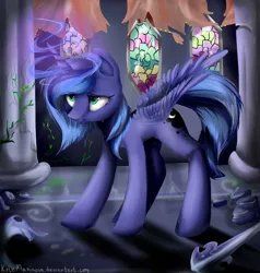 Size: 2000x2100 | Tagged: safe, artist:katemaximova, derpibooru import, princess luna, alicorn, pony, friendship is magic, g4, female, image, jpeg, mare, my little pony, s1 luna, scene interpretation, solo