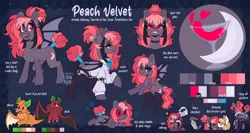 Size: 3000x1600 | Tagged: suggestive, artist:lionbun, derpibooru import, oc, oc:honey milk, oc:peach velvet, bat, bat pony, fruit bat, pony, barista, bat pony oc, bat wings, character design, clothes, female, garter belt, image, kissing, lesbian, mare, pet, png, puffy sleeves, reference sheet, socks, stockings, thigh highs, voodoo doll, wings