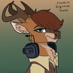 Size: 3000x3000 | Tagged: safe, artist:brainiac, derpibooru import, oc, oc:redwood, deer, antlers, christmas, deer oc, ear fluff, headphones, headset, holiday, image, male, non-pony oc, png, solo, text