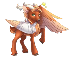 Size: 3122x2511 | Tagged: safe, artist:byefella, derpibooru import, oc, oc:leafy skies, deer, deer pony, original species, peryton, antlers, bandage, broken bone, broken wing, cast, cloven hooves, colored hooves, colored wings, commission, deerified, freckles, hooves, image, injured, nonbinary, one wing out, png, short tail, sling, species swap, stag, tail, wings