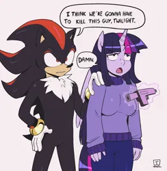 Size: 1120x1148 | Tagged: safe, artist:traupa, derpibooru import, twilight sparkle, twilight sparkle (alicorn), alicorn, anthro, hedgehog, g4, i think we're gonna have to kill this guy, image, meme, png, shadow the hedgehog, sonic the hedgehog (series)