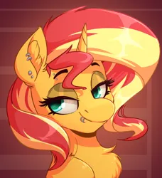 Size: 2076x2272 | Tagged: safe, artist:witchtaunter, derpibooru import, sunset shimmer, pony, unicorn, g4, commission, female, horn, image, mare, piercing, png