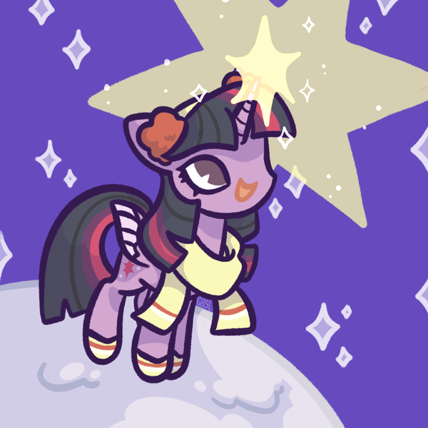 Size: 1920x1920 | Tagged: safe, artist:croustillon, derpibooru import, twilight sparkle, twilight sparkle (alicorn), alicorn, pony, g4, clothes, female, glow, glowing horn, horn, image, mare, open mouth, open smile, png, scarf, simple background, smiling, solo, stars, tangible heavenly object, winter outfit