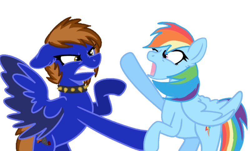 Size: 1151x699 | Tagged: safe, anonymous artist, derpibooru import, rainbow dash, oc, oc:emna tempest, pegasus, pony, g4, .svg available, aggressive, angry, base used, choker, duo, female, fight, gritted teeth, image, mare, png, show accurate, shrunken pupils, simple background, spiked choker, spread wings, teeth, transparent background, vector, wings